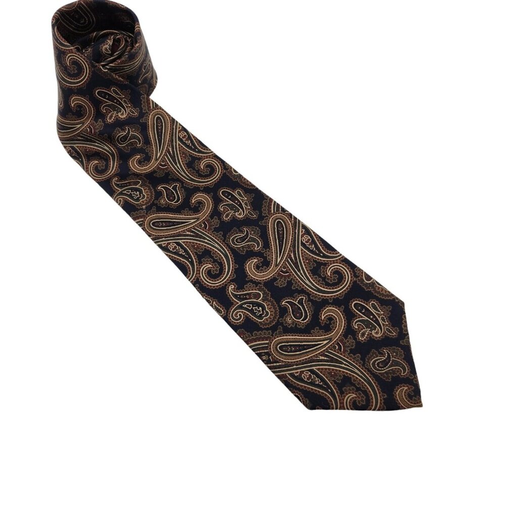 Vintage Bert Pulitzer Tie Silk Necktie Black Brown Paisley Made in the USA EUC